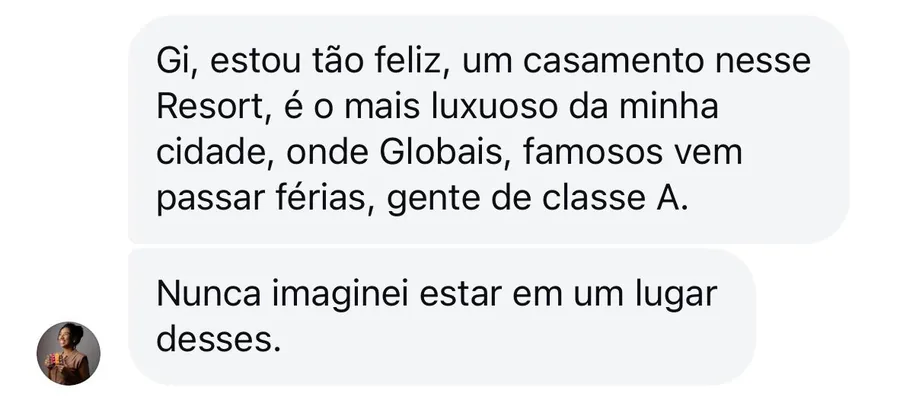 Print de mensagem de aluna da Prof Gi
